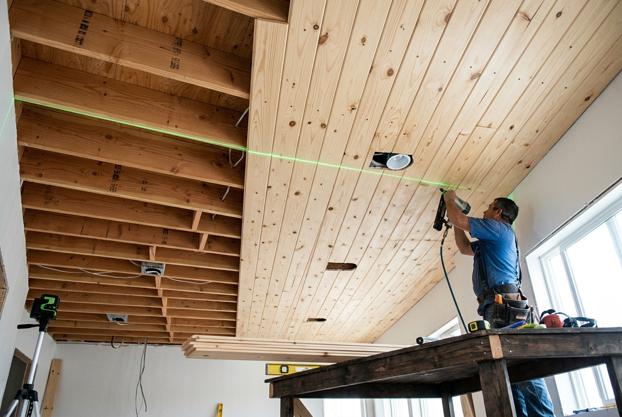 Tongue-and-Groove Pine Porch Ceiling